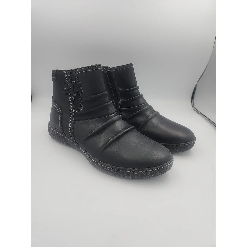 Clark's Caroline Orchid Women's Black Leather Ruched Ankle Boots Size‎ 11